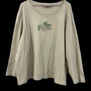 Quacker Factory Womens 3X Pinecone Beaded Sequin Shirt Top Cotton Cottagecore
